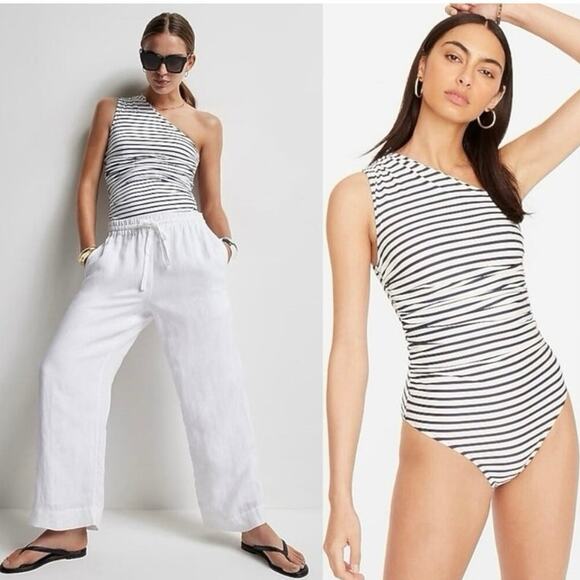 Womens J Crew Ruched one-shoulder one-piece in stripe Size M EUC! - Picture 1 of 4